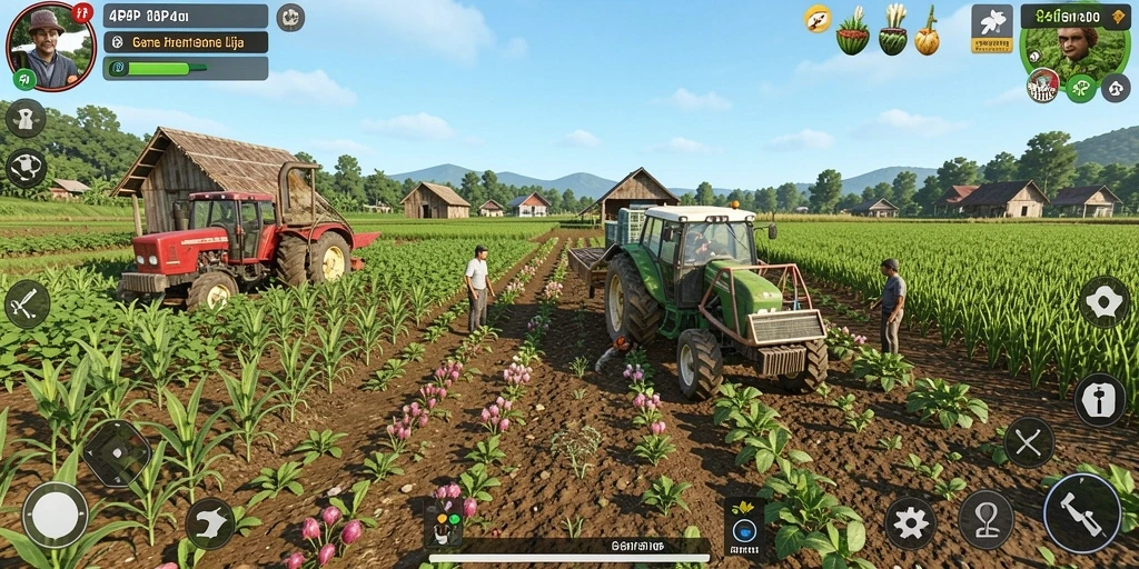 Tampilan gameplay <strong>4P4P</strong> saat merawat ladang dan menanam tanaman.