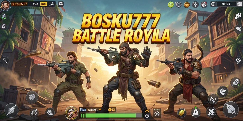 Screenshot dari gameplay <strong>BOSKU777</strong> menampilkan aksi mendebarkan di Battle Royale.