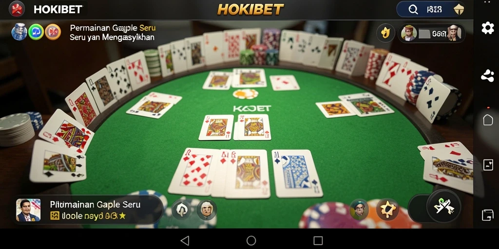 Tampilan gameplay HOKIBET dengan suasana permainan Gaple yang menegangkan.