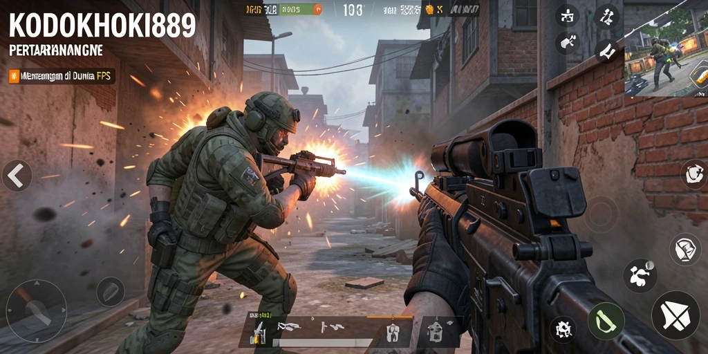 Gameplay seru di KODOKHOKI889 dengan pertempuran FPS yang intens.