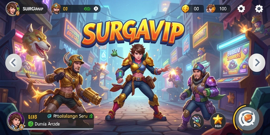 Tangkapan layar SURGAVIP menampilkan gameplay seru dan warna-warni.